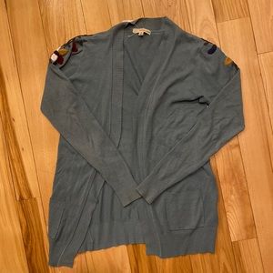 Embroidered Floral Dusty Blue Fall Cardigan